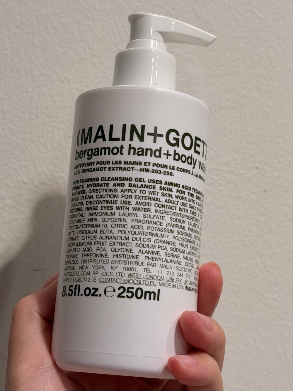 NWT. MALIN+GOETZ Bergamot Hand + Body Wash, 250ML